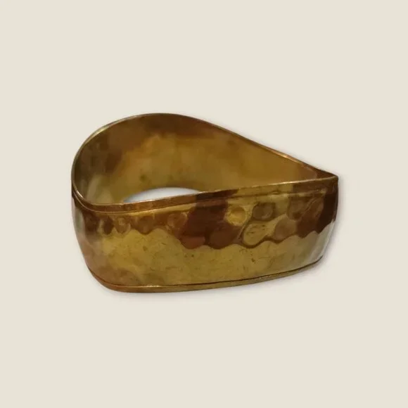 Handcrafted Brass Hammered Bangle Bracelet Unique Design 2.75" Inside Diameter 1 - Picture 5 of 5